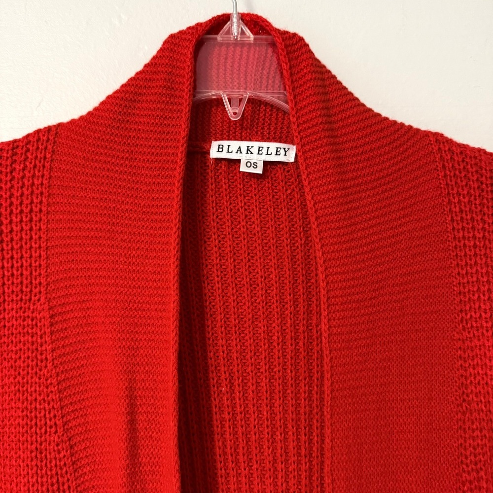 Blakeley Red Crochet Granny Square Sleeve Open Front Cardigan Sweater OS Womens - Picture 3 of 16
